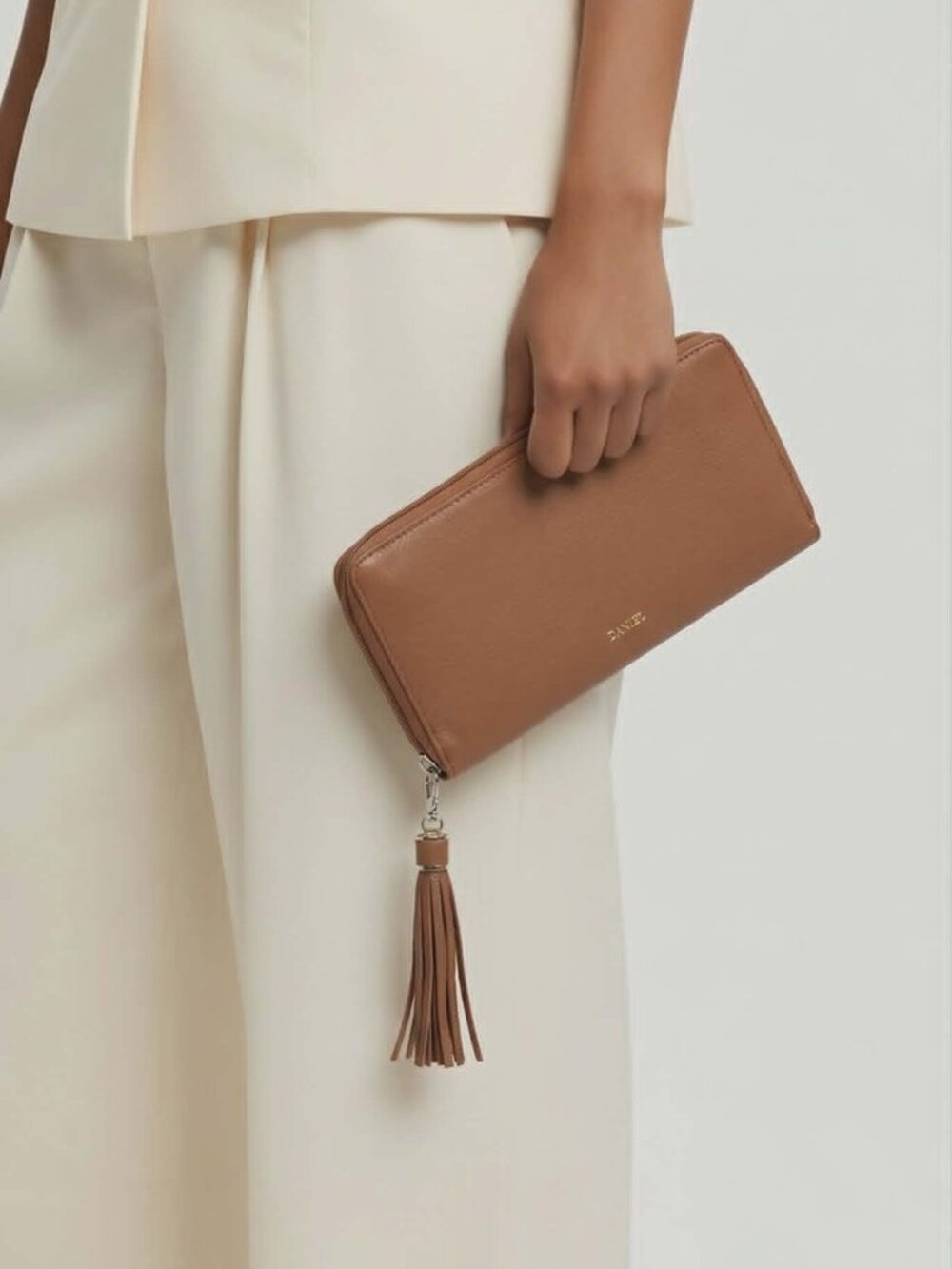 Danier Brown Large Wallet/Women's Clutch - Genuine Leather with Zip Top & Tassle